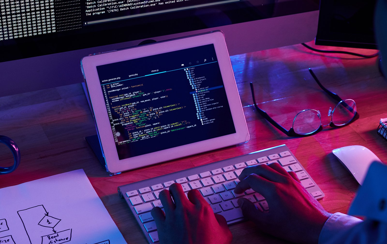 Programmer working at IT company office late at night